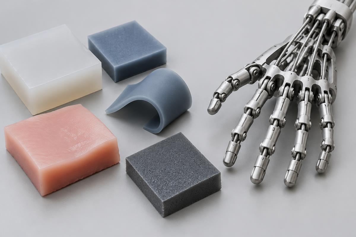 Illustrated mini sex sample blocks beside an articulated metal display hand